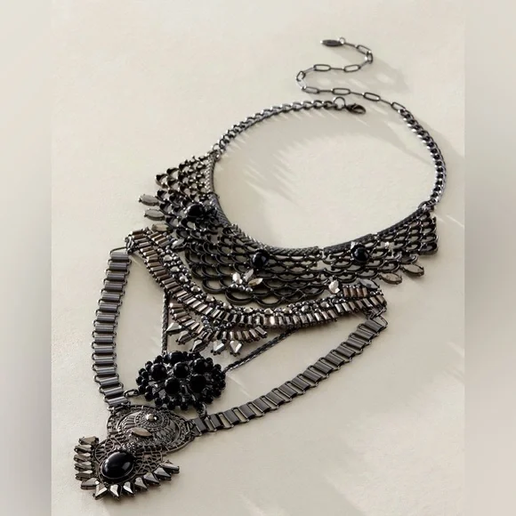 Free People Only Dreaming Statement Collar Necklace Hematite & Jet NWOT $88 - Picture 1 of 6